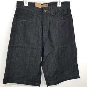 Decibel Black Dark Wash 100% Cotton Long Denim Streetwear Shorts NEW